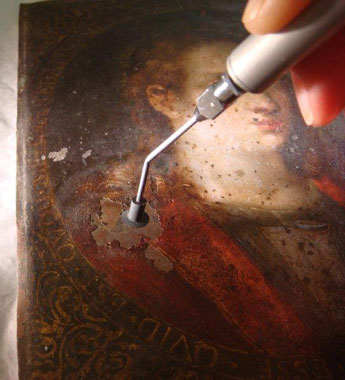 Flaking Paint on Copper Painting